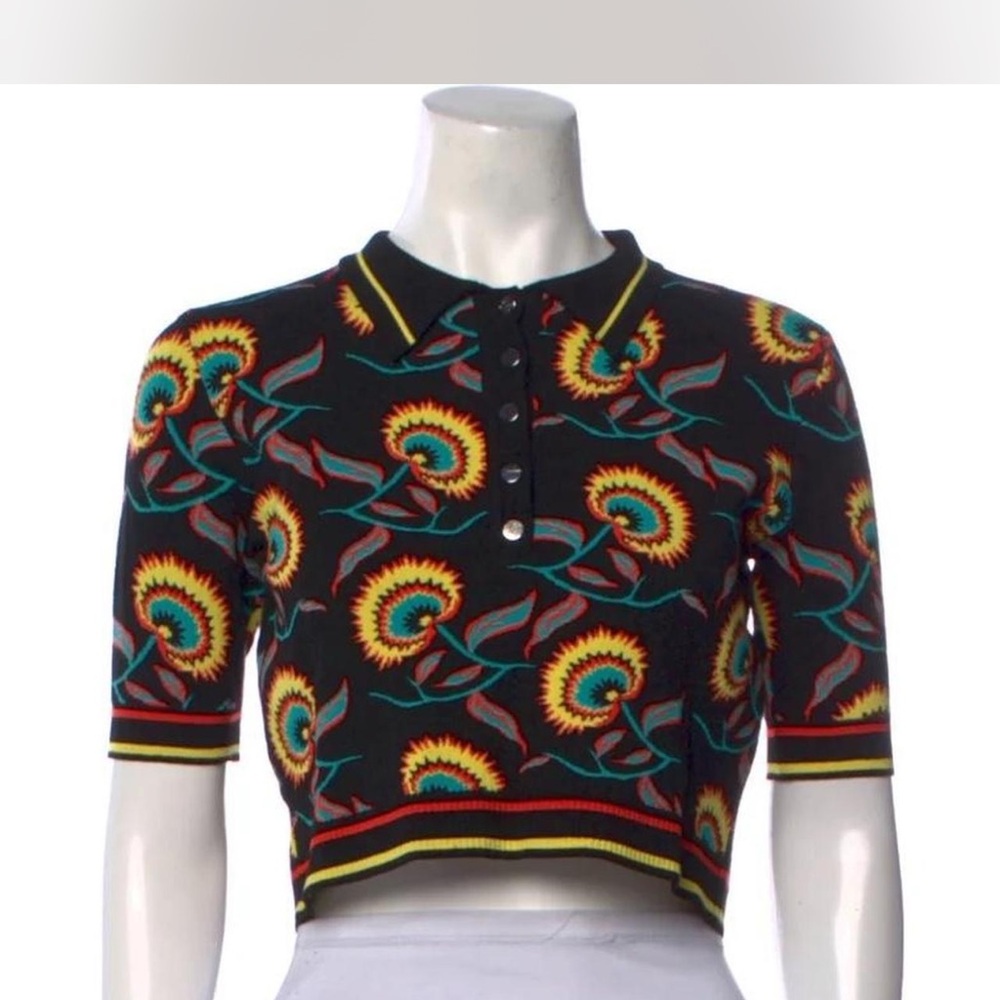 Paco Rabanne Black and Orange Graphic Crop Polo